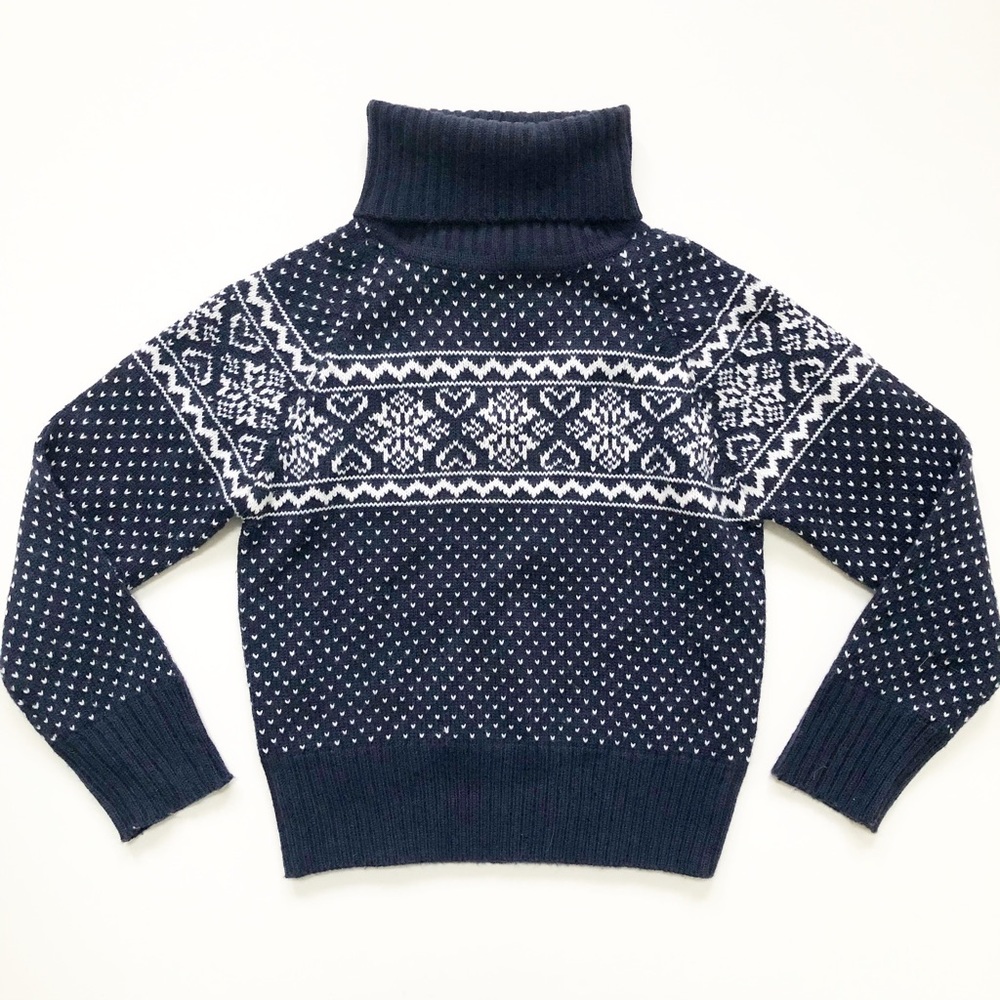 Love by Design Girl’s Navy Fair Isle Turtleneck Sweater Size Medium in EUC